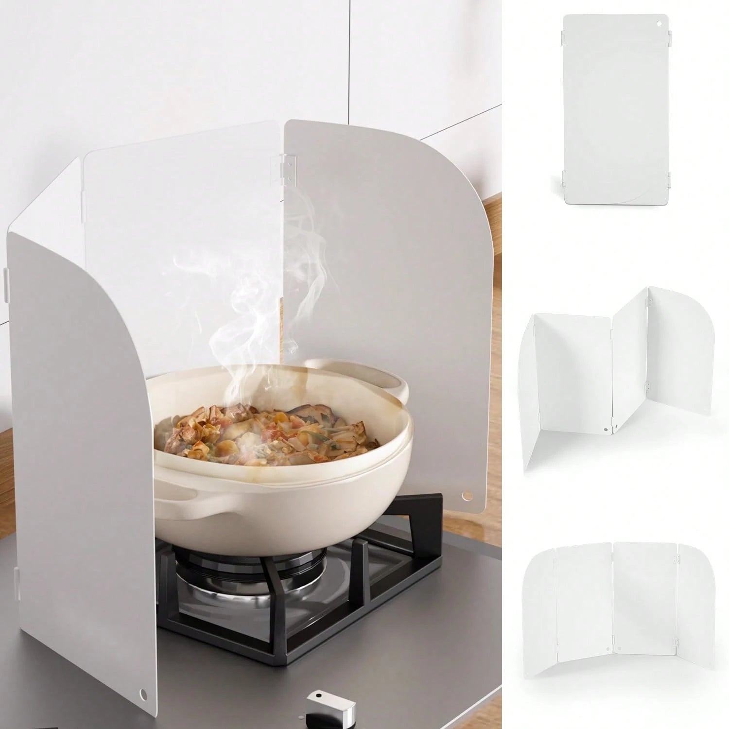 コンロ用油はね防止ガード IH・ガス両用 4 面タイプ 32cm 耐傷 固定穴付き お手入れ簡単 アウトドア対応 ホワイト