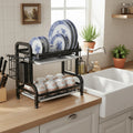 食器乾燥ラック 2 段 大容量省スペース 取り外し式水受けトレー付き 包丁・まな板収納対応 キッチン水切りラック