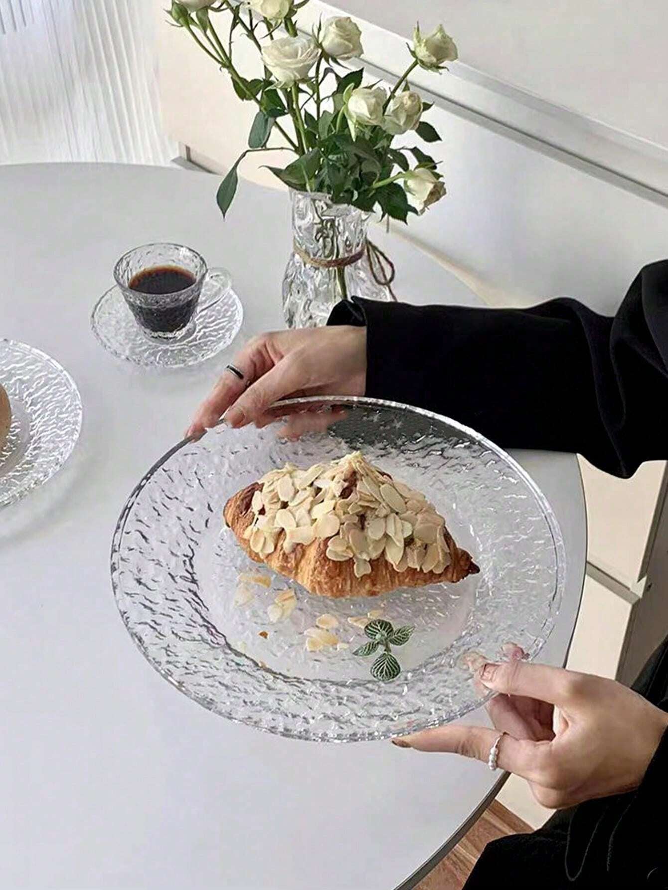 氷山グラスラウンドプレート 1 枚入り INS 調デザート皿 フルーツ皿 高級ペストリートレイ ケーキ皿 クリスマスギフトに最適