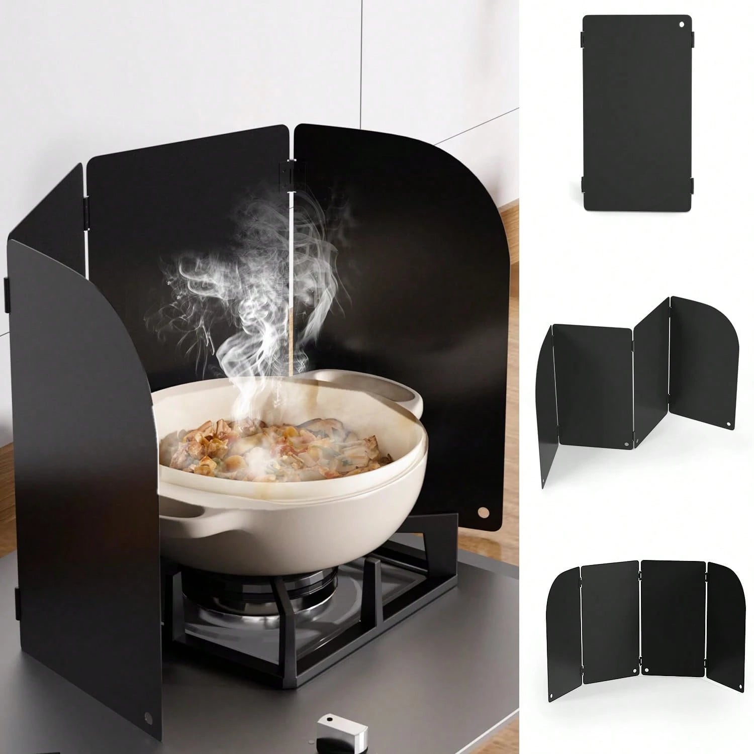 コンロ用油はね防止ガード IH・ガス両用 4 面タイプ 32cm 耐傷 固定穴付き お手入れ簡単 アウトドア対応 ホワイト