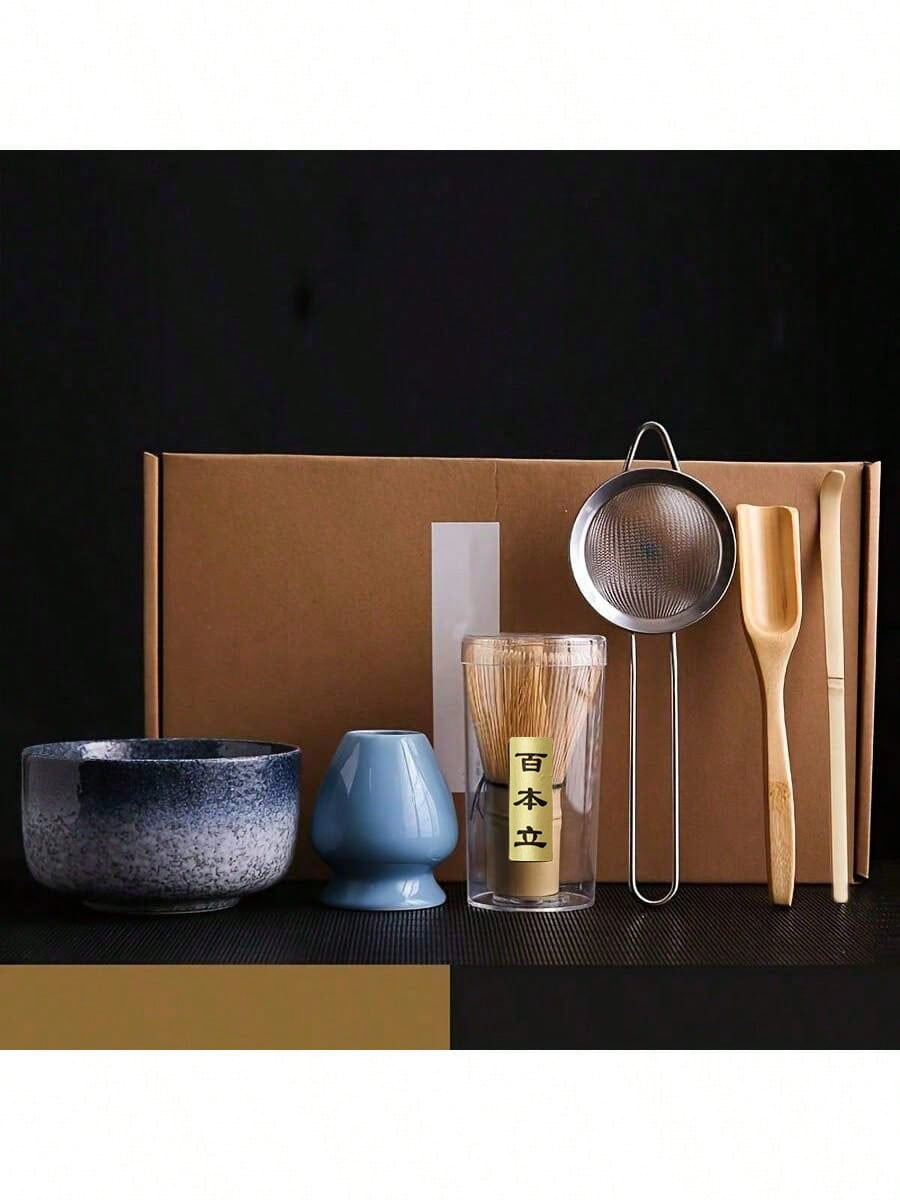 日本製竹製抹茶セット 6 点セット 茶碗・茶引き・茶筅付き セレモニー用 新学期伝統ギフト