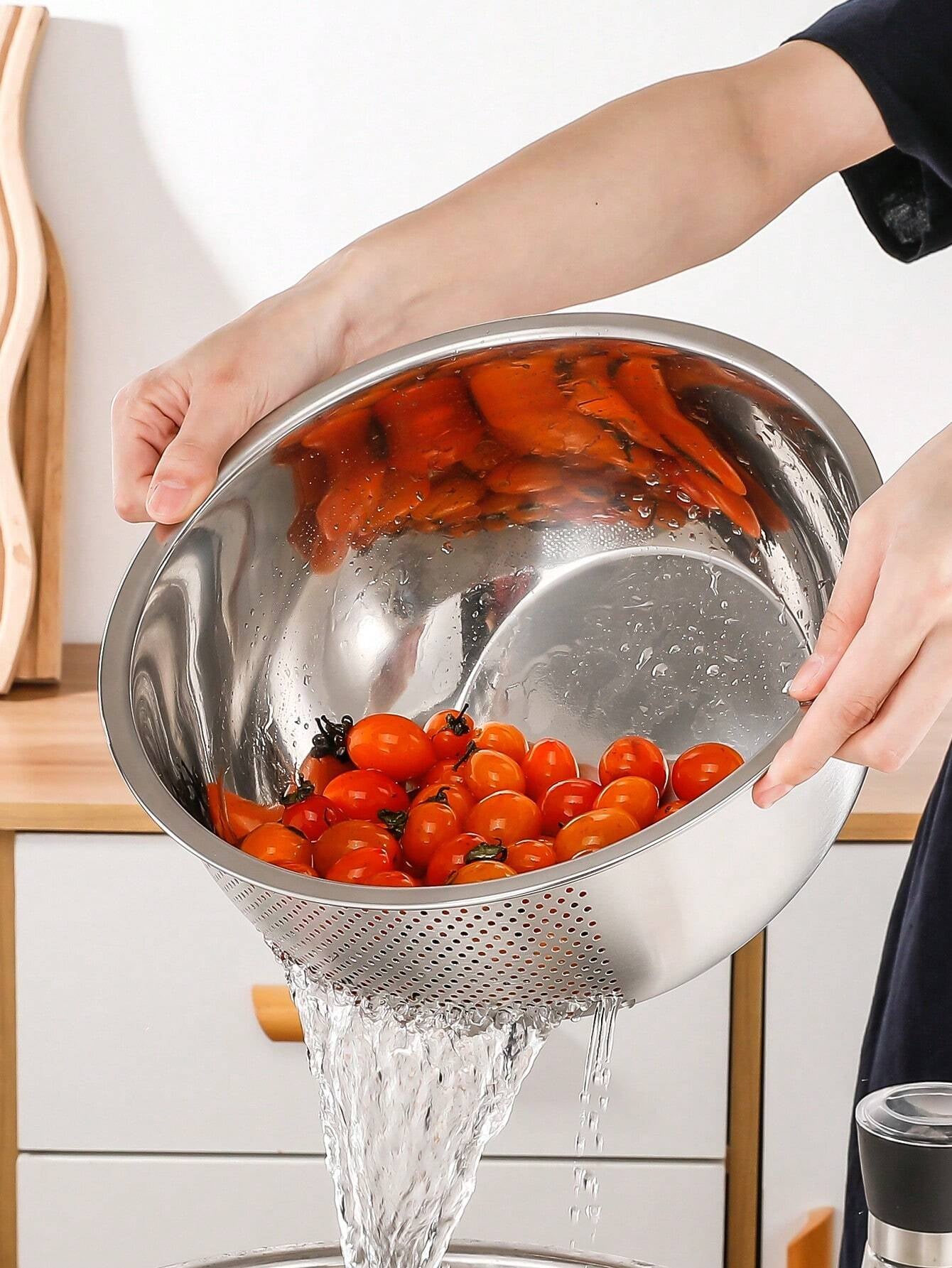 ステンレス製厚手 お米洗いボウル 底面斜め設計 野菜洗い・水切り用 ざるコランダー 学校必需品 クリスマスギフト