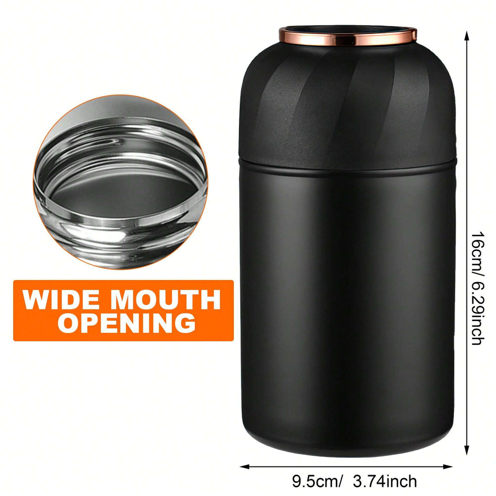 1個 断熱フードフラスコ 500ml ブラック 真空断熱 保温 フードジャー、折りたたみスプーン付き 漏れ防止 ステンレス鋼 ランチコンテナ、学校、オフィス、旅行、キッチン、クリスマスギフト、学校用品に最適