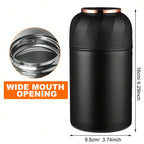 1個 断熱フードフラスコ 500ml ブラック 真空断熱 保温 フードジャー、折りたたみスプーン付き 漏れ防止 ステンレス鋼 ランチコンテナ、学校、オフィス、旅行、キッチン、クリスマスギフト、学校用品に最適