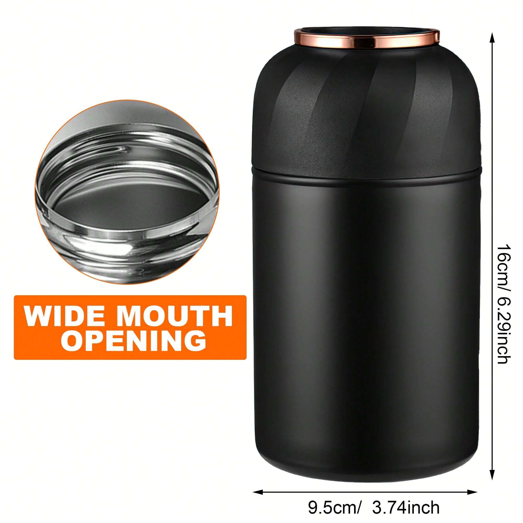 1個 断熱フードフラスコ 500ml ブラック 真空断熱 保温 フードジャー、折りたたみスプーン付き 漏れ防止 ステンレス鋼 ランチコンテナ、学校、オフィス、旅行、キッチン、クリスマスギフト、学校用品に最適