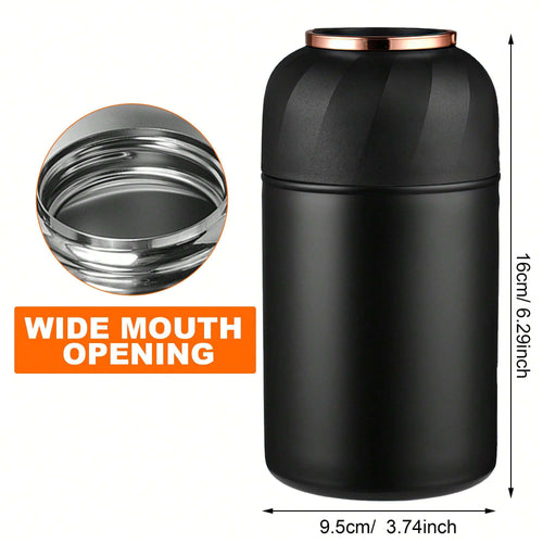 1個 断熱フードフラスコ 500ml ブラック 真空断熱 保温 フードジャー、折りたたみスプーン付き 漏れ防止 ステンレス鋼 ランチコンテナ、学校、オフィス、旅行、キッチン、クリスマスギフト、学校用品に最適