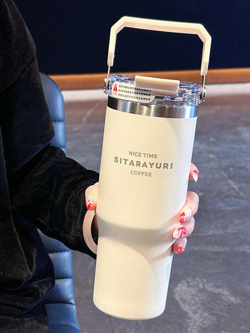 1 個 大容量断熱タンブラー ハンドル付き 太いストロー付 スタイリッシュ ホーム・学校用