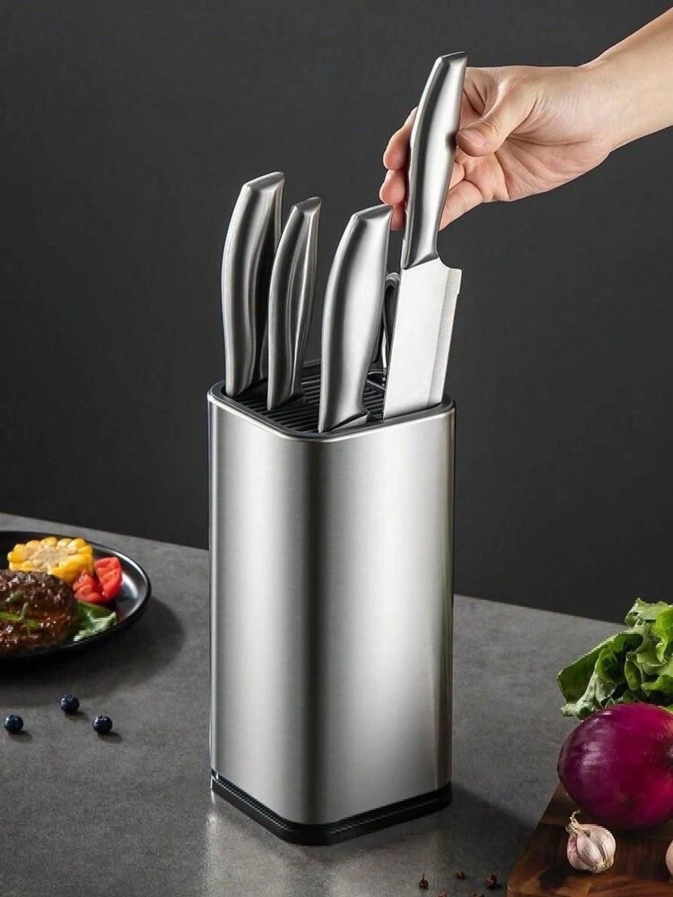 ステンレス製角型 キッチンナイフ収納ブロック ナイフラック キッチンツールホルダー