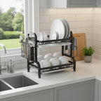 食器乾燥ラック 2 段 大容量省スペース 取り外し式水受けトレー付き 包丁・まな板収納対応 キッチン水切りラック