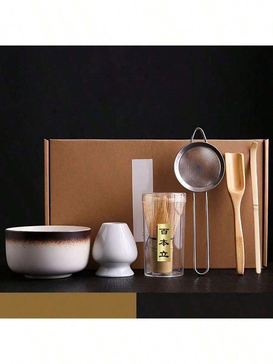 日本製竹製抹茶セット 6 点セット 茶碗・茶引き・茶筅付き セレモニー用 新学期伝統ギフト