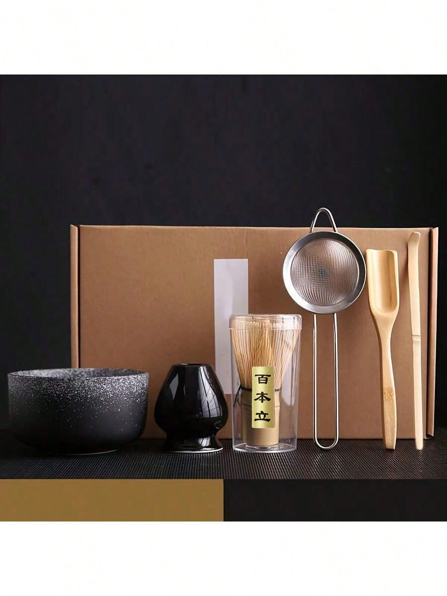 日本製竹製抹茶セット 6 点セット 茶碗・茶引き・茶筅付き セレモニー用 新学期伝統ギフト