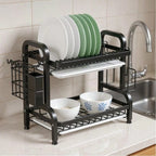 食器乾燥ラック 2 段 大容量省スペース 取り外し式水受けトレー付き 包丁・まな板収納対応 キッチン水切りラック