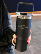 1 個 大容量断熱タンブラー ハンドル付き 太いストロー付 スタイリッシュ ホーム・学校用