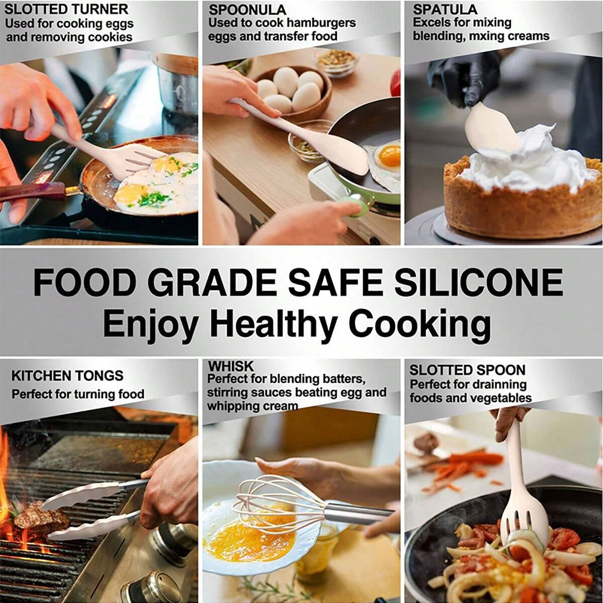 18個セット シリコン調理器具セット - フルシリコンキッチンウェアセット 収納バケツ付き - スパチュラ、スプーン、キッチンツール含む、簡単洗浄 - 調理とベーキングに最適 - 学校や寮の必需品に最適