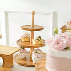 竹製高脚ケーキスタンド とペーパー製カップケーキホルダーセット、キッチン用品、クリスマスギフト