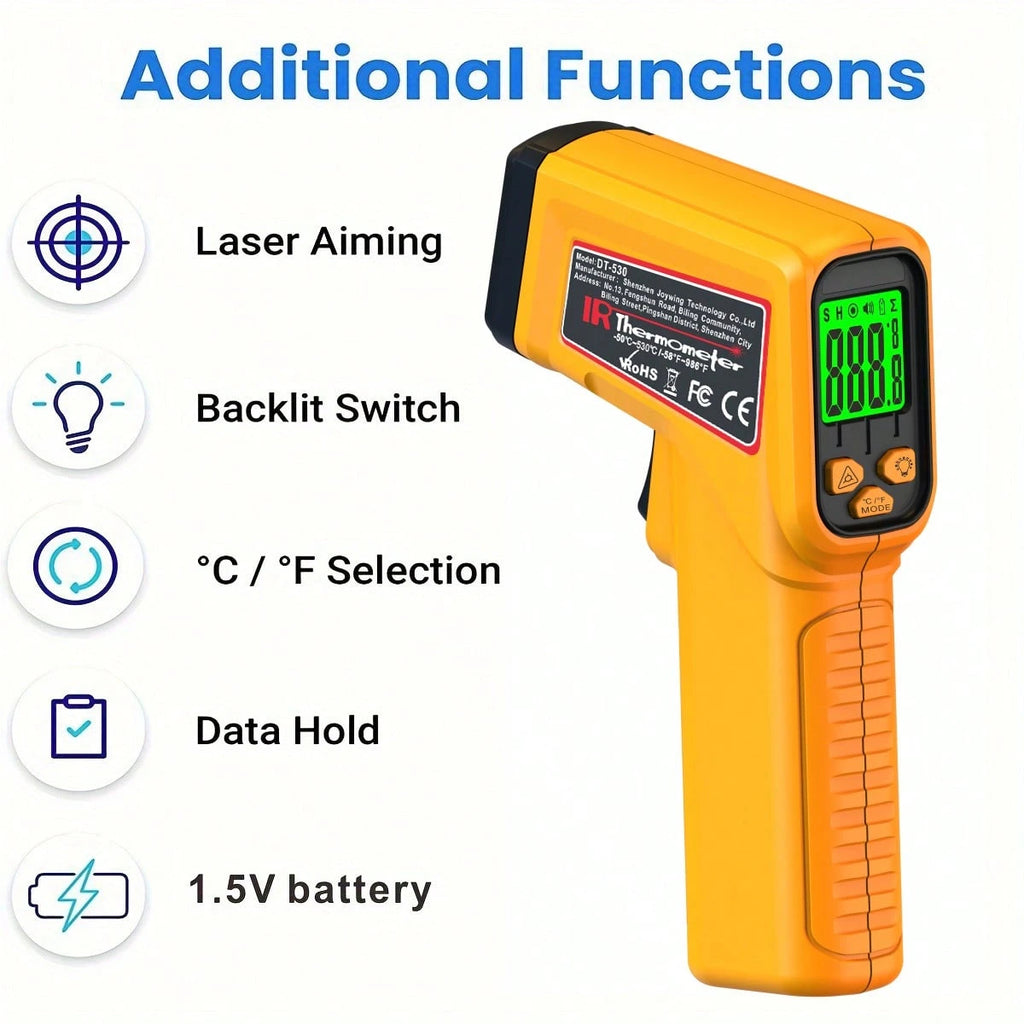 1個 高精度非接触型赤外線温度計、デジタル食品温度計ガン、家庭用温度計 ホーム、キッチン、料理、旅行用