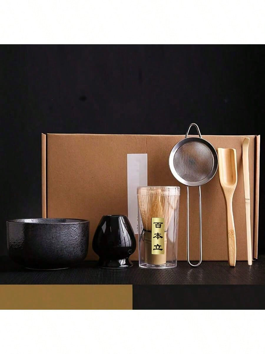 日本製竹製抹茶セット 6 点セット 茶碗・茶引き・茶筅付き セレモニー用 新学期伝統ギフト