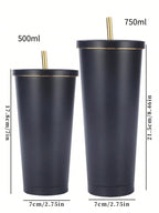 1個 ライトグレー ステンレス製 真空断熱カップ ストロー付き、大容量コーヒーマグ 車用 ギフト用 水筒