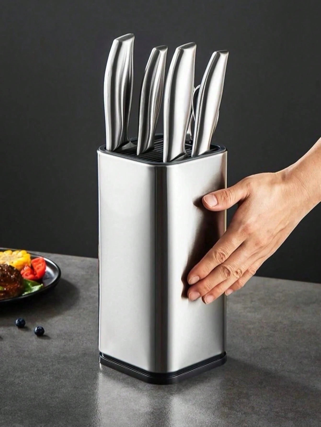 ステンレス製角型 キッチンナイフ収納ブロック ナイフラック キッチンツールホルダー