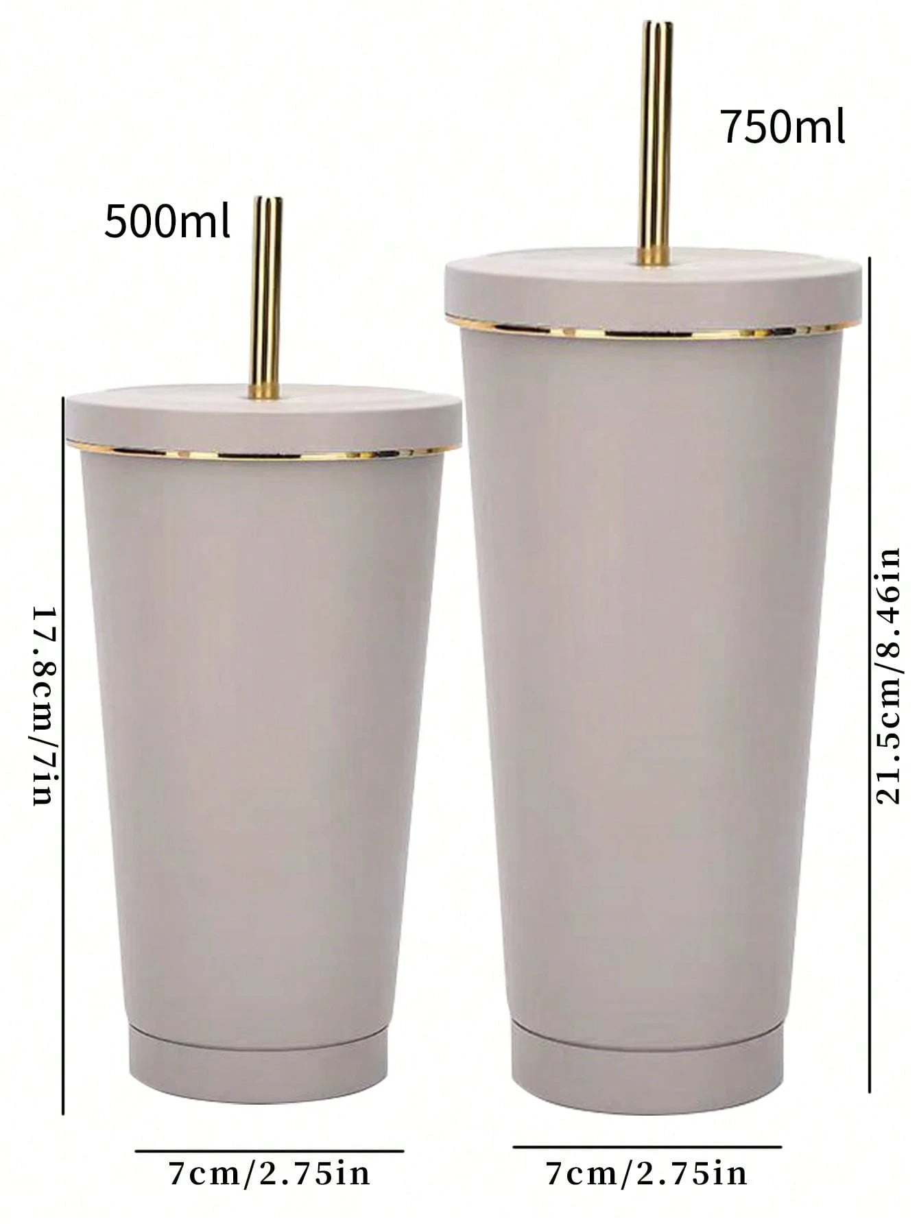 1個 ライトグレー ステンレス製 真空断熱カップ ストロー付き、大容量コーヒーマグ 車用 ギフト用 水筒