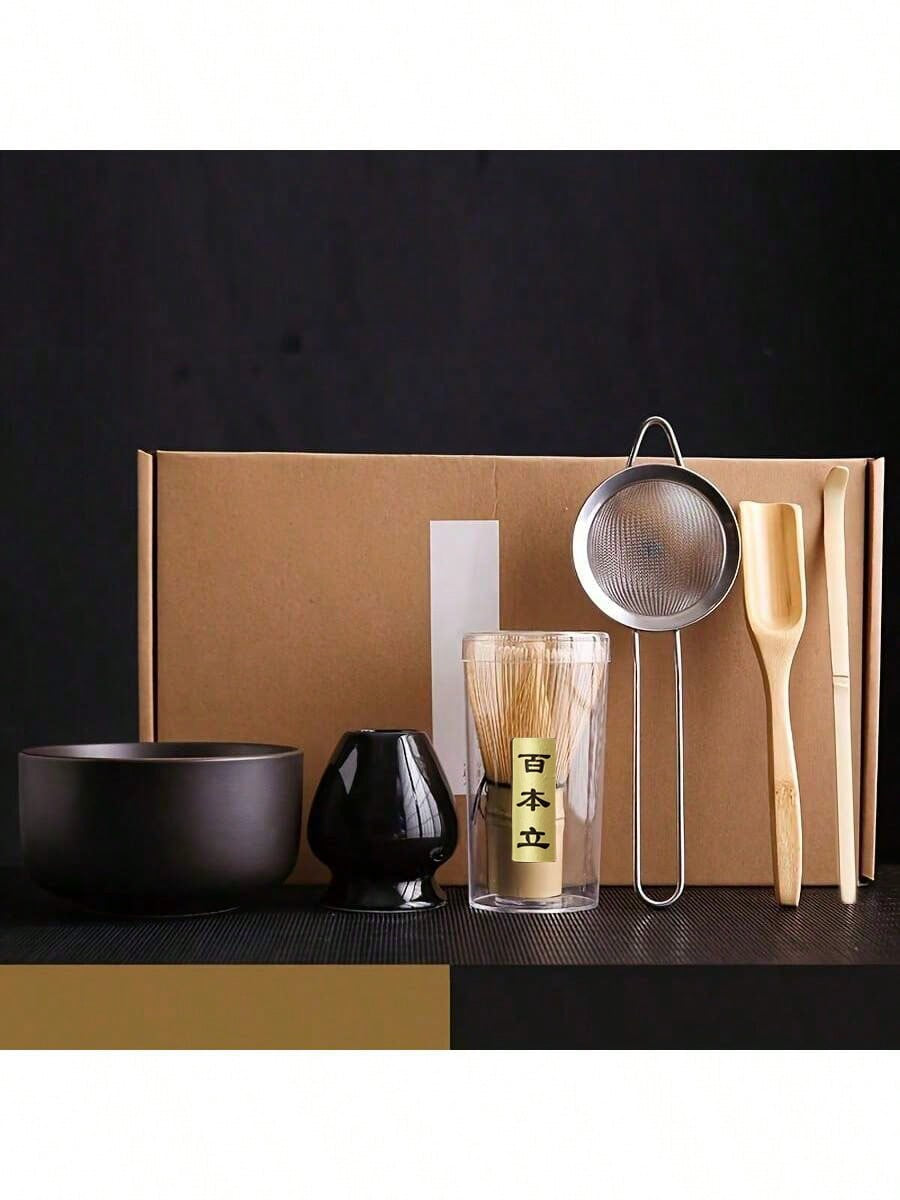 日本製竹製抹茶セット 6 点セット 茶碗・茶引き・茶筅付き セレモニー用 新学期伝統ギフト
