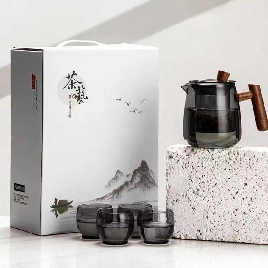 ガラス製ティーポット 高温耐性 濾過機能付き 茶葉分離 大容量 家庭用 / アウトドアキャンプ用 フラワーティー対応