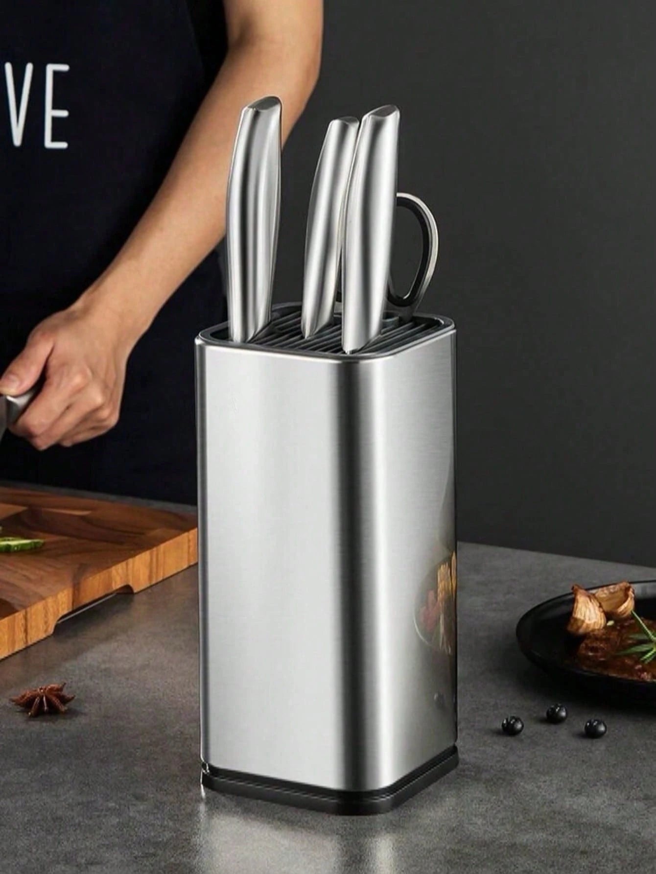 ステンレス製角型 キッチンナイフ収納ブロック ナイフラック キッチンツールホルダー