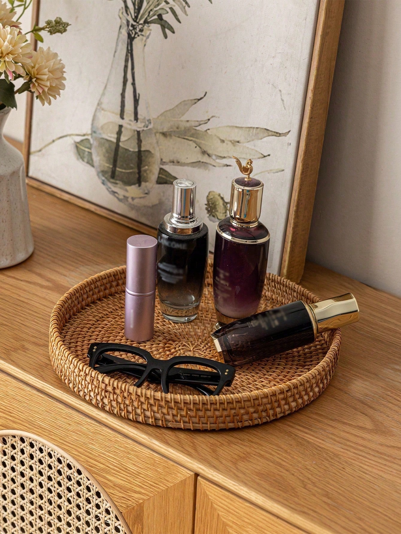 1個 和風 手作り 編み込み収納バスケット、無地カラー ラタン編み バスケット、自宅、リビング、レストラン、屋外ピクニックに最適 バレンタインデー、バレンタインウェディング、誕生日