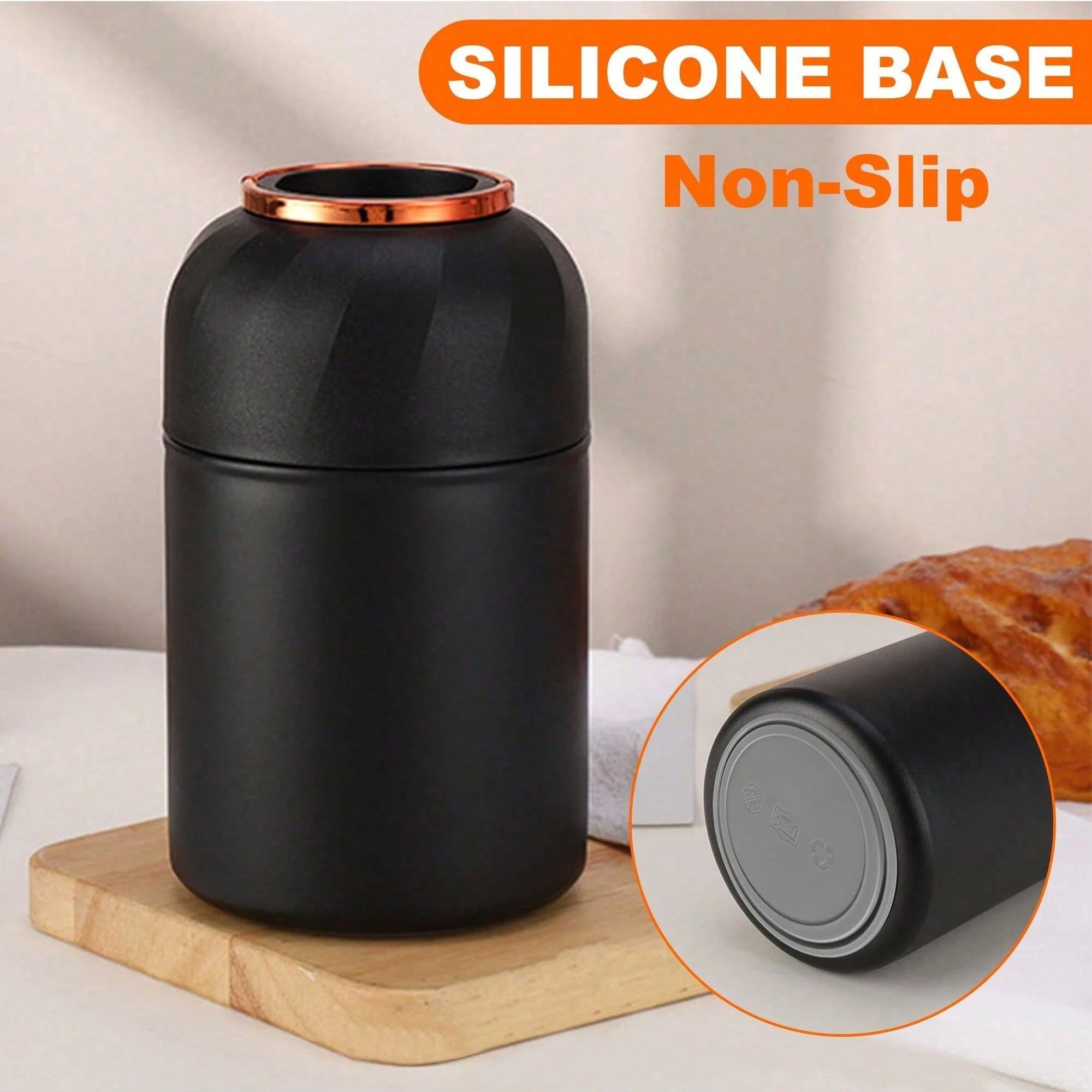 1個 断熱フードフラスコ 500ml ブラック 真空断熱 保温 フードジャー、折りたたみスプーン付き 漏れ防止 ステンレス鋼 ランチコンテナ、学校、オフィス、旅行、キッチン、クリスマスギフト、学校用品に最適