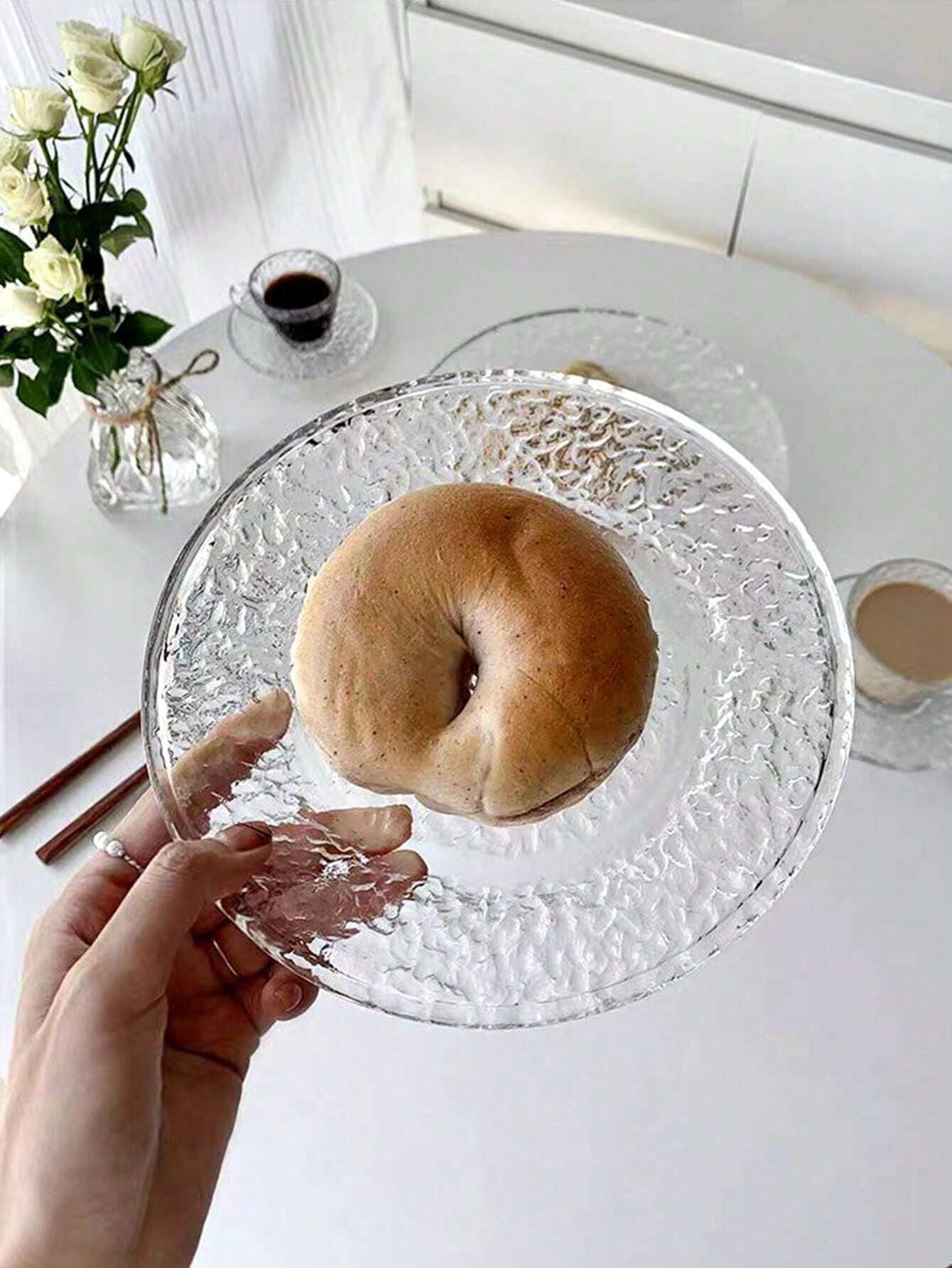 氷山グラスラウンドプレート 1 枚入り INS 調デザート皿 フルーツ皿 高級ペストリートレイ ケーキ皿 クリスマスギフトに最適