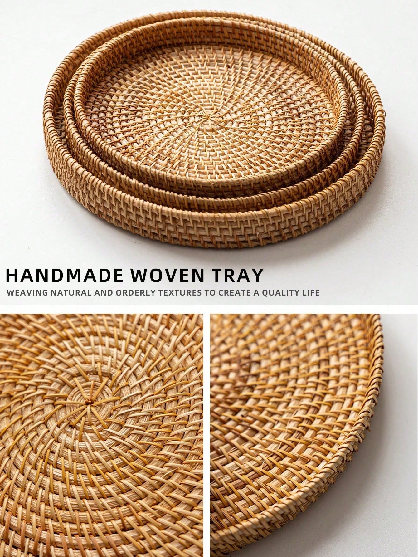 1個 和風 手作り 編み込み収納バスケット、無地カラー ラタン編み バスケット、自宅、リビング、レストラン、屋外ピクニックに最適 バレンタインデー、バレンタインウェディング、誕生日