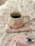 1個 ハンドメイド 3Dリボー セラミックマグ、非対称型 コーヒーカップ、朝食用カップ、午後のティーカップ、自宅、レストラン、カフェ、入学祝いギフトに最適