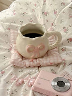 1個 ハンドメイド 3Dリボー セラミックマグ、非対称型 コーヒーカップ、朝食用カップ、午後のティーカップ、自宅、レストラン、カフェ、入学祝いギフトに最適