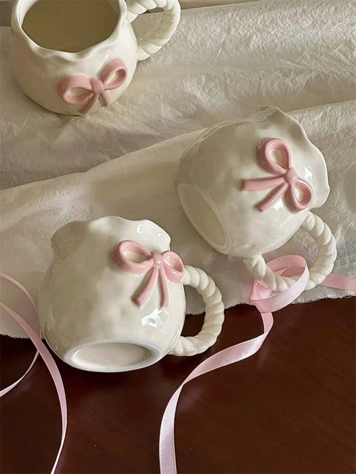 1個 ハンドメイド 3Dリボー セラミックマグ、非対称型 コーヒーカップ、朝食用カップ、午後のティーカップ、自宅、レストラン、カフェ、入学祝いギフトに最適