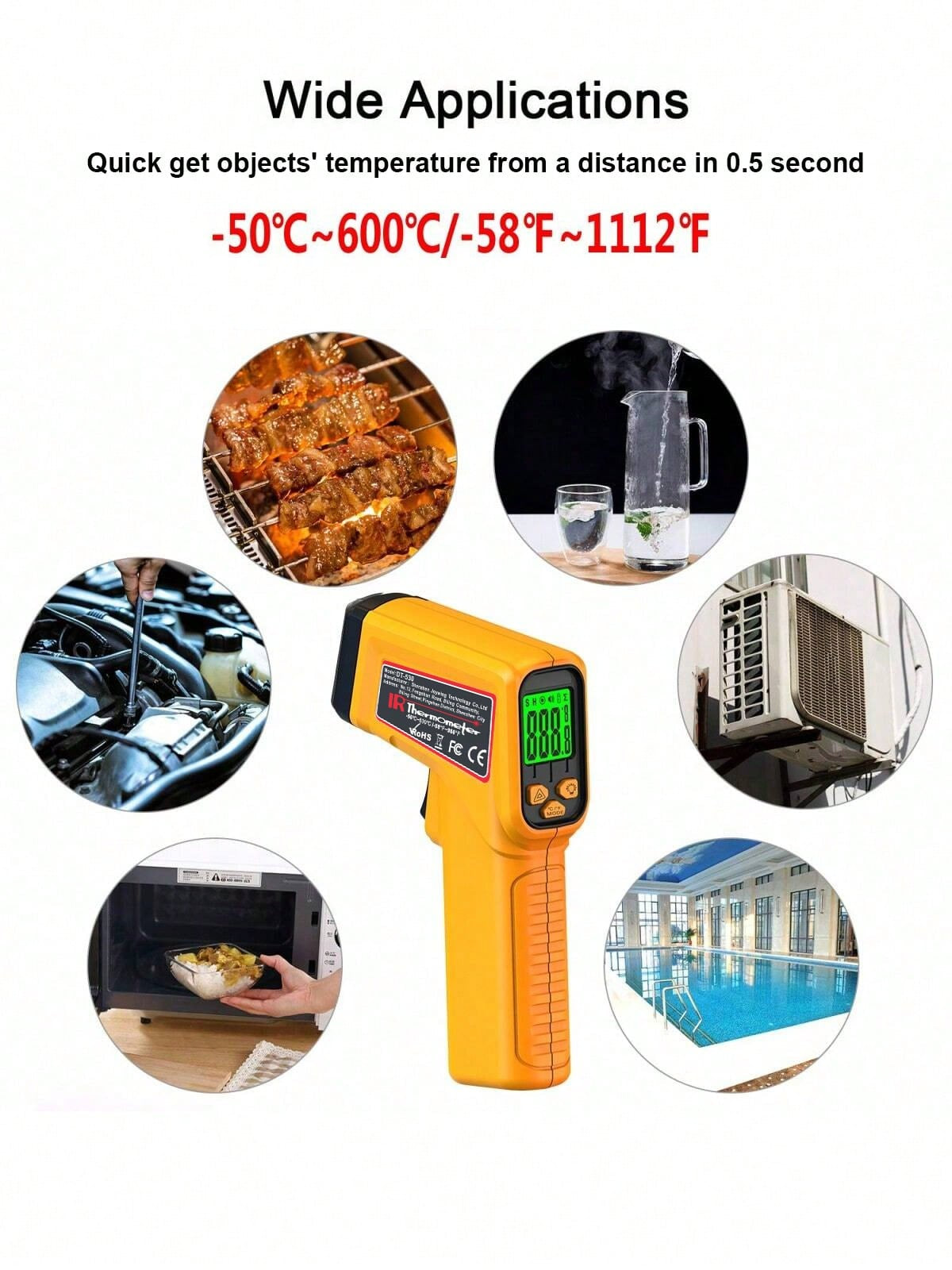 1個 高精度非接触型赤外線温度計、デジタル食品温度計ガン、家庭用温度計 ホーム、キッチン、料理、旅行用