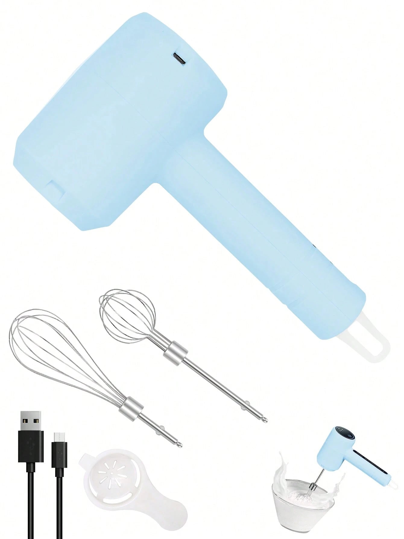 ハンドミキサー 3 段スピード USB 充電式ワイヤレス ステンレスビーター 2 本付き ベーキング・卵泡立て用
