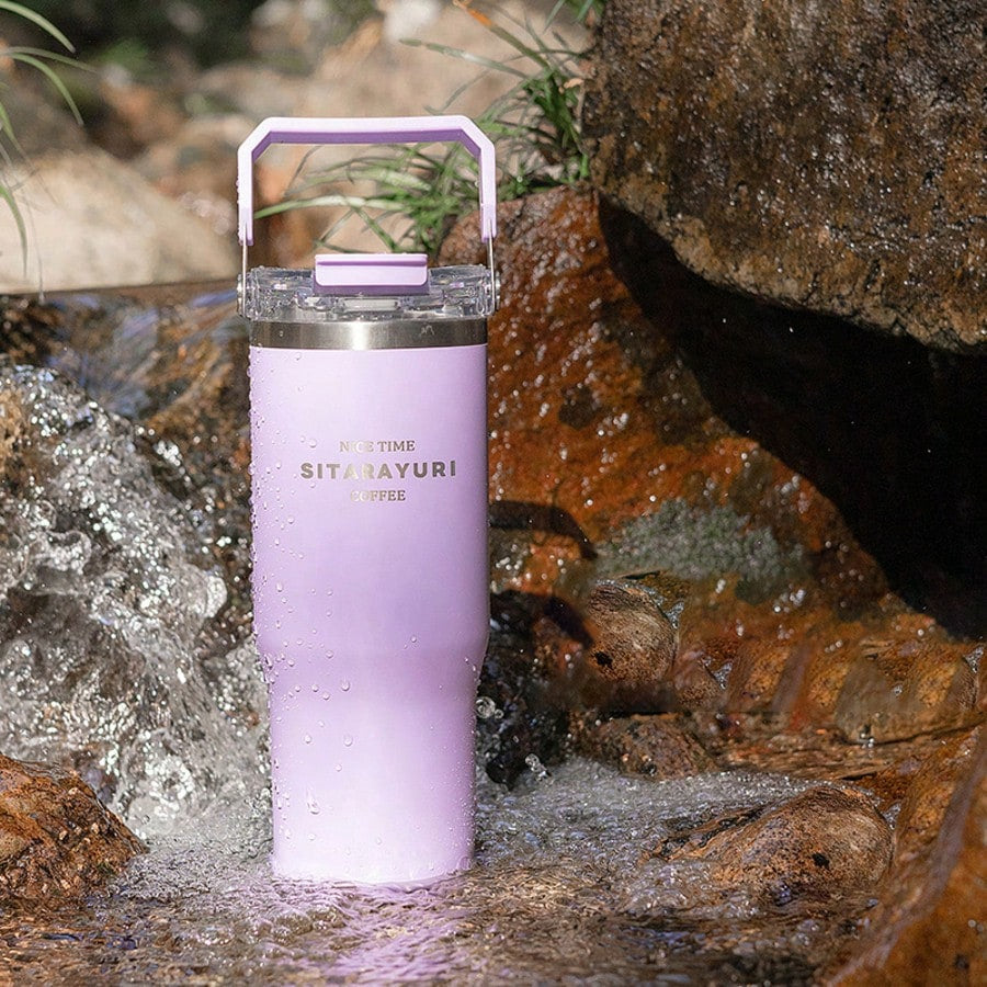 1 個 大容量断熱タンブラー ハンドル付き 太いストロー付 スタイリッシュ ホーム・学校用