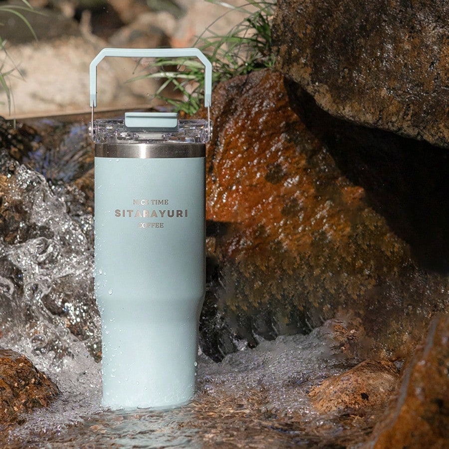 1 個 大容量断熱タンブラー ハンドル付き 太いストロー付 スタイリッシュ ホーム・学校用