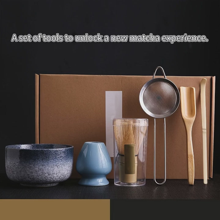 日本製竹製抹茶セット 6 点セット 茶碗・茶引き・茶筅付き セレモニー用 新学期伝統ギフト